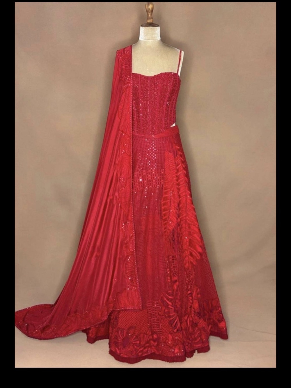 Mishru Red Women's Evening Corset Lehenga Skirt Set